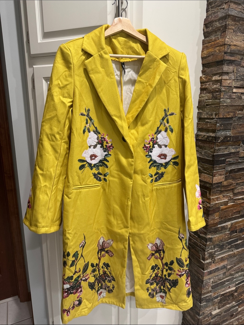 STYLEWE Yellow Floral Embroidered Long Jacket Coat